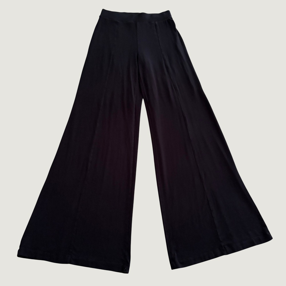 Tart Collections Black Wide Leg Flare Pants Sz S High Rise Front Seam Jersey